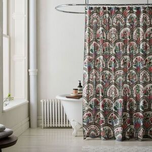 West Elm x Rhode Mushroom Linen Floral Shower Curtain